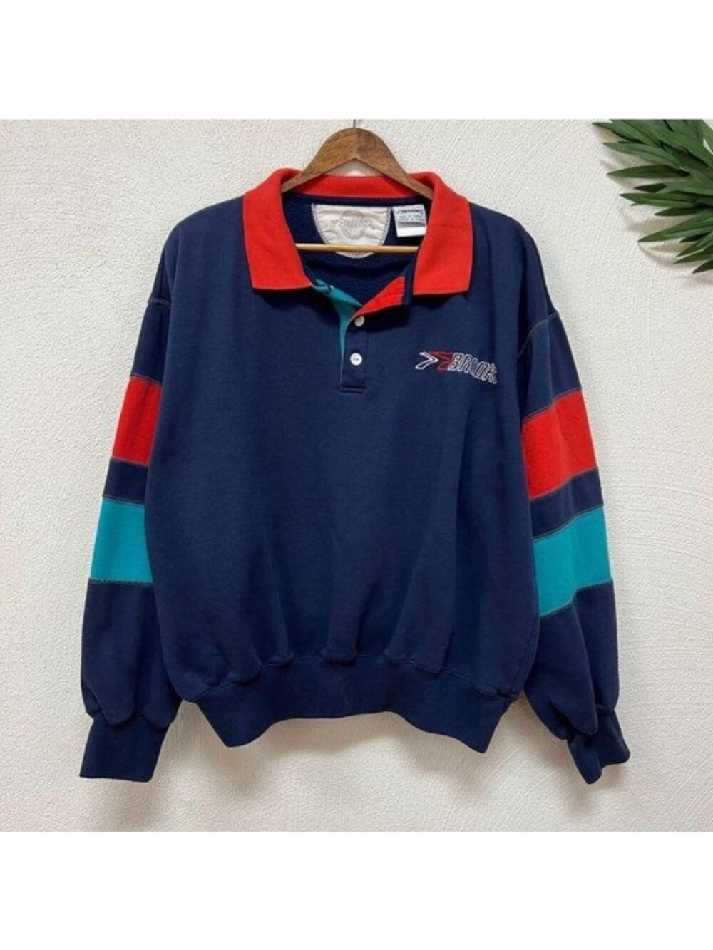 Vintage 90s Brooks Athletic Running Polo Sweatshirt Colorblock Blue Sz XL